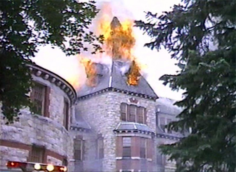 The Worcester State Hospital Kirkbride building on fire